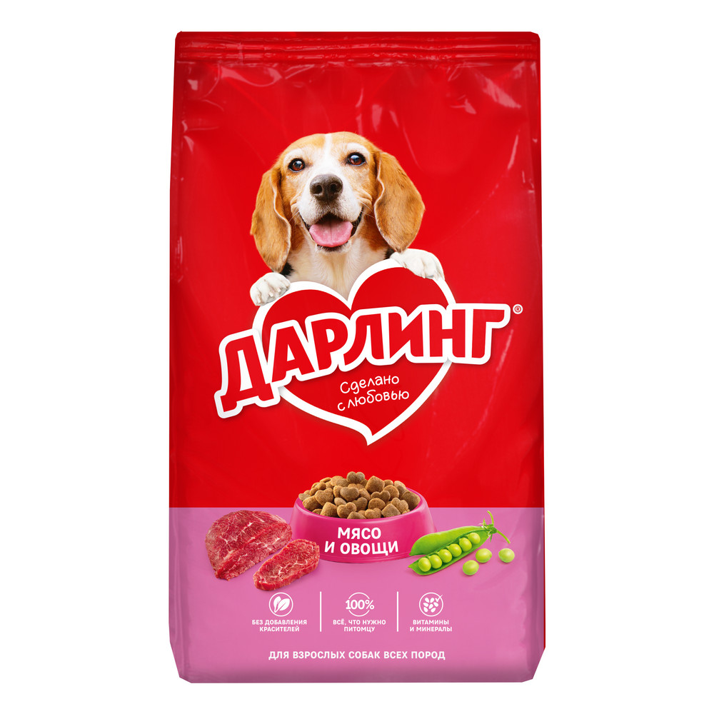 Сухой корм ДАРЛИНГ® для взрослых собак, с мясом и добавлением овощей, 2 кг