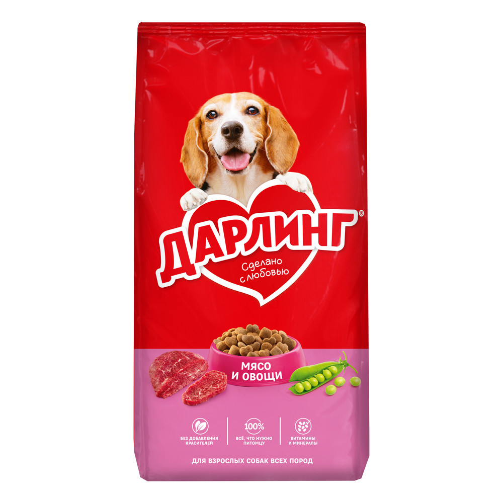 Сухой корм ДАРЛИНГ® для взрослых собак, с мясом и добавлением овощей, 15 кг