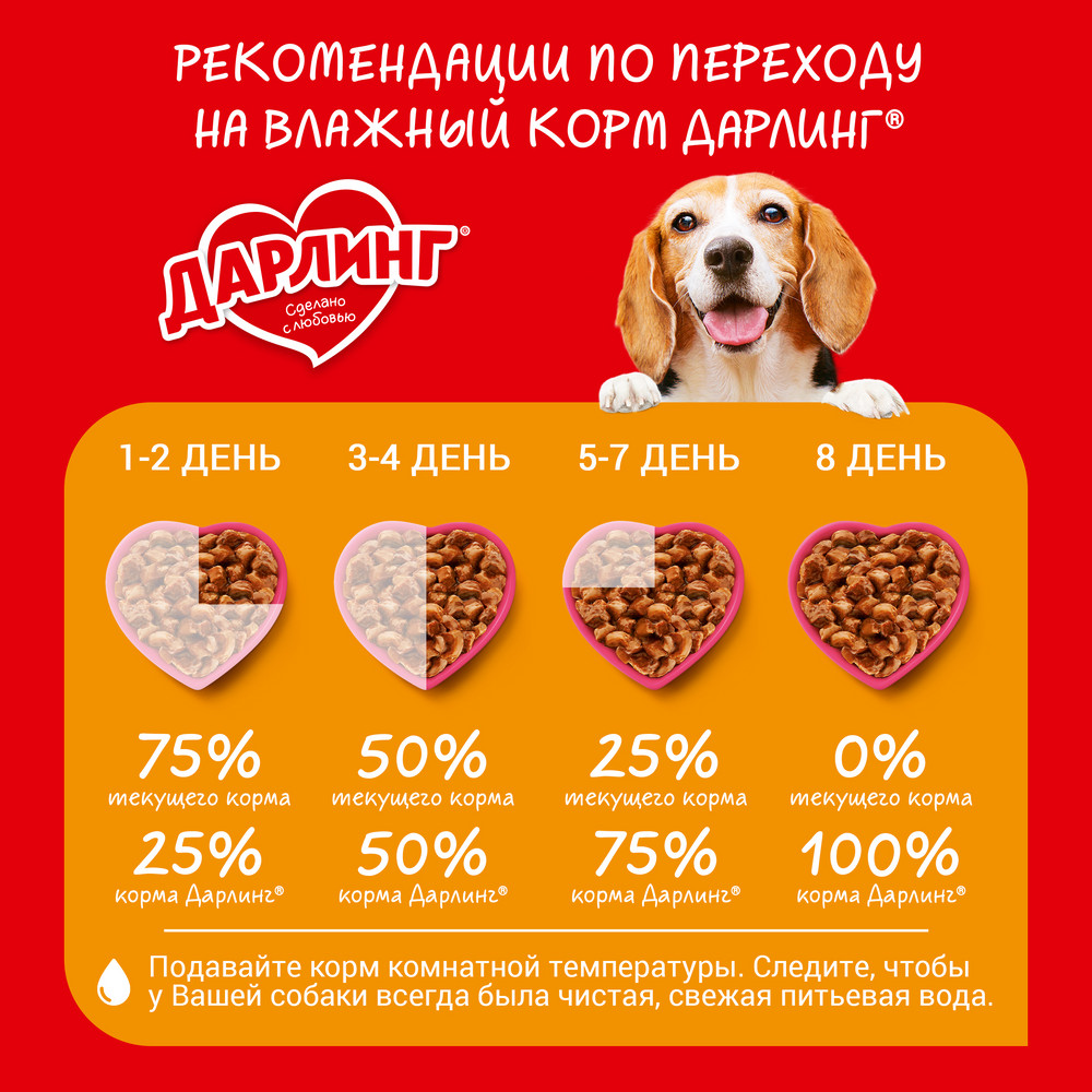 Влажный корм ДАРЛИНГ® для взрослых собак, кусочки с говядиной в подливе - фото 9