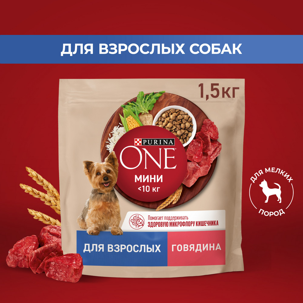 Сухой корм Purina ONE® МИНИ < полнорационный для взрослых собак мелких и карликовых пород, с высоким содержанием говядины и с рисом - фото 3