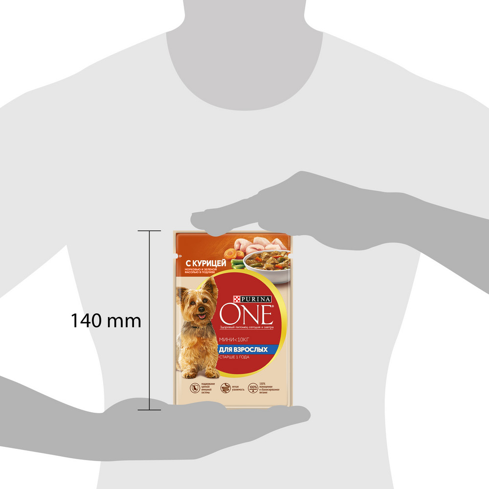 Влажный корм Purina ONE® МИНИ <10 кг для взрослых собак мелких пород старше 1 года, с курицей, морковью и зеленой фасолью в подливе 85 г - фото 15