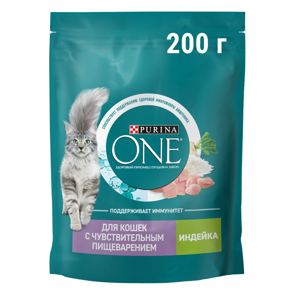 Сухой корм Purina ONE® полнорационный для взрослых кошек с чувствительным пищеварением и разборчивым вкусом в еде, с высоким содержанием индейки - фото 2