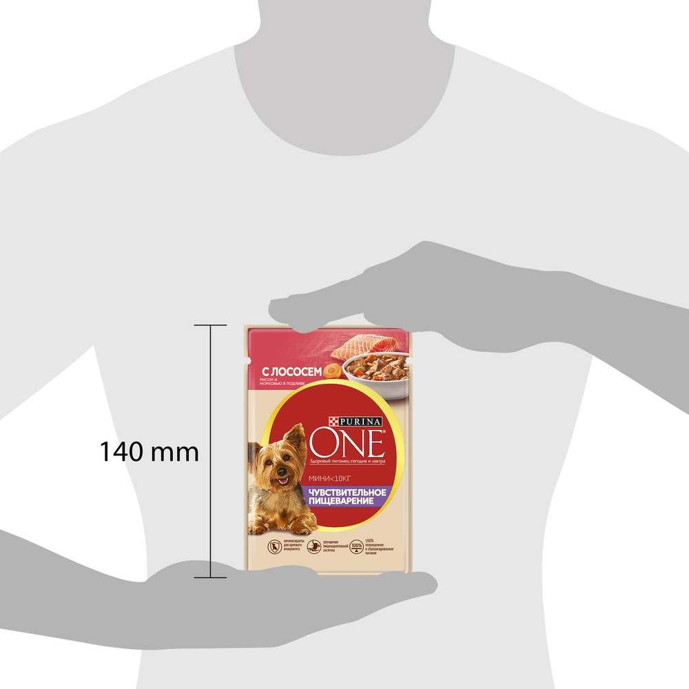 Влажный корм Purina ONE® МИНИ <10 кг Чувствительное пищеварение для собак мелких и карликовых пород с чувствительным пищеварением, с лососем, рисом и морковью в подливе 85 г - фото 6