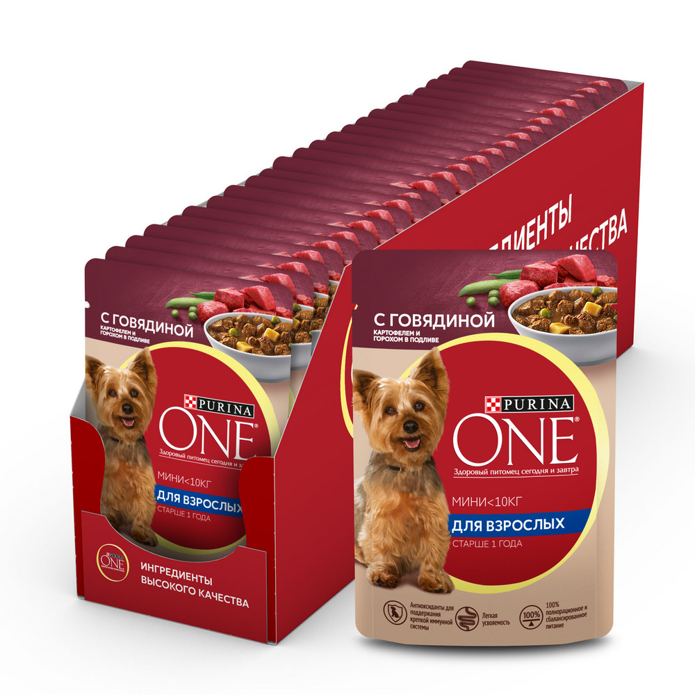 Влажный корм Purina ONE® МИНИ <10 кг для взрослых собак мелких пород старше 1 года, с говядиной, картофелем и горохом в подливе 85 г - фото 5