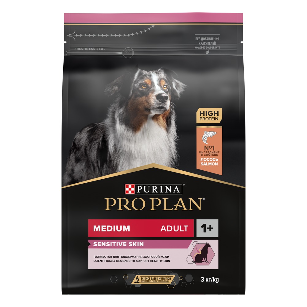 Сухой корм PRO PLAN® для взрослых собак средних пород с чувствительной кожей, с высоким содержанием лосося, Пакет