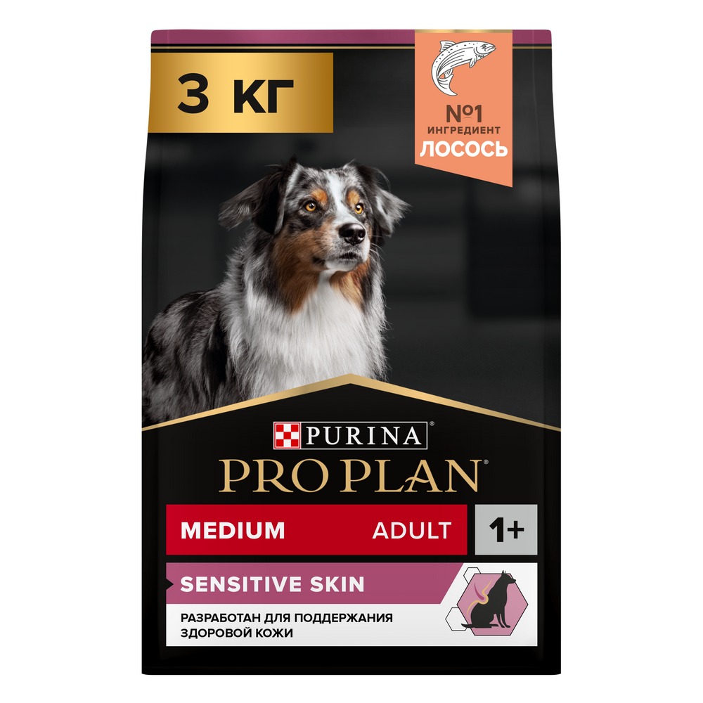 Сухой корм PRO PLAN® для взрослых собак средних пород с чувствительной кожей, с высоким содержанием лосося, Пакет - фото 2
