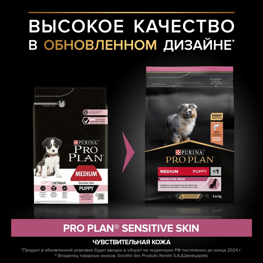Сухой корм PRO PLAN® для щенков средних пород с чувствительной кожей, с высоким содержанием лосося - фото 4