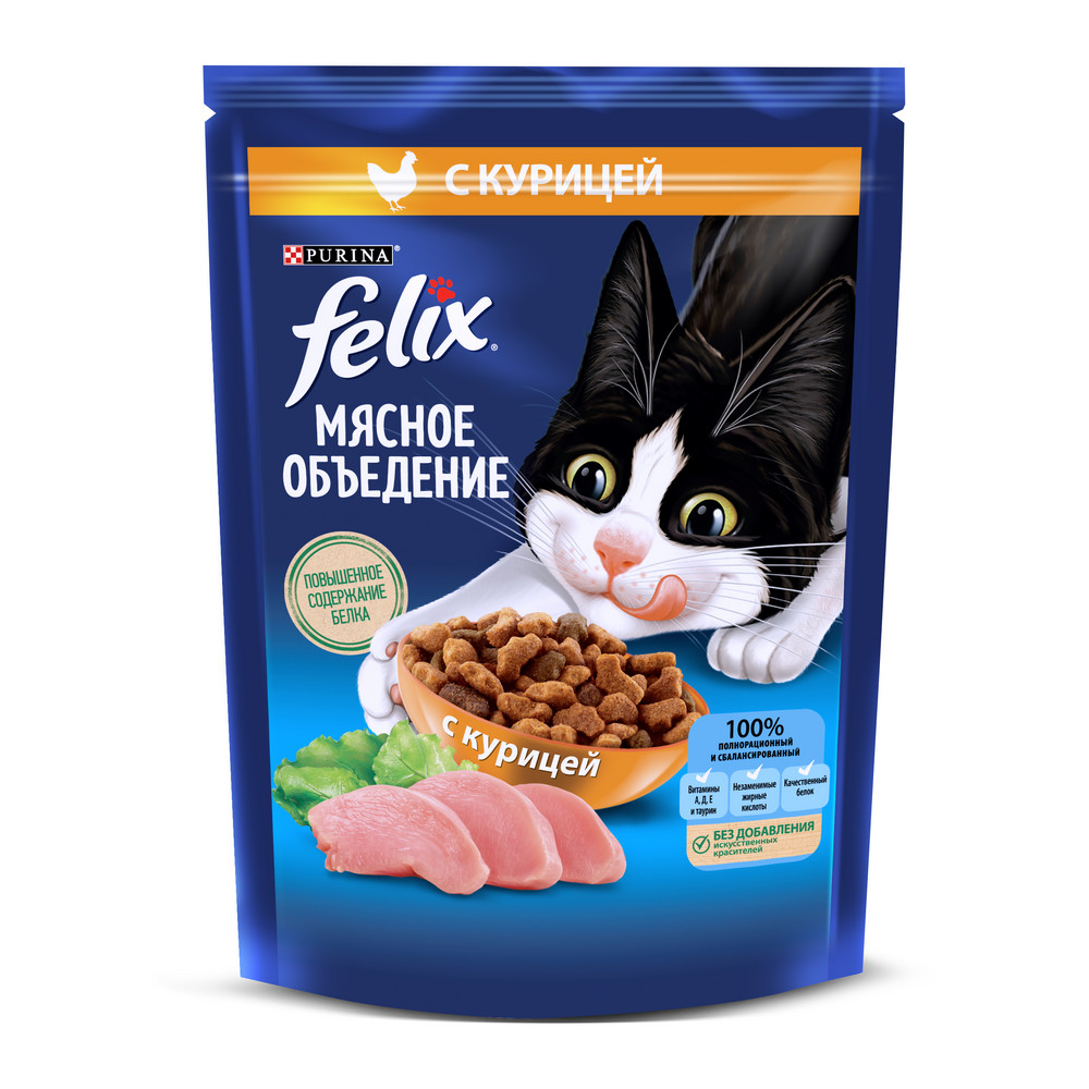Сухой корм FELIX® Мясное объедение для взрослых кошек, с курицей 200 г