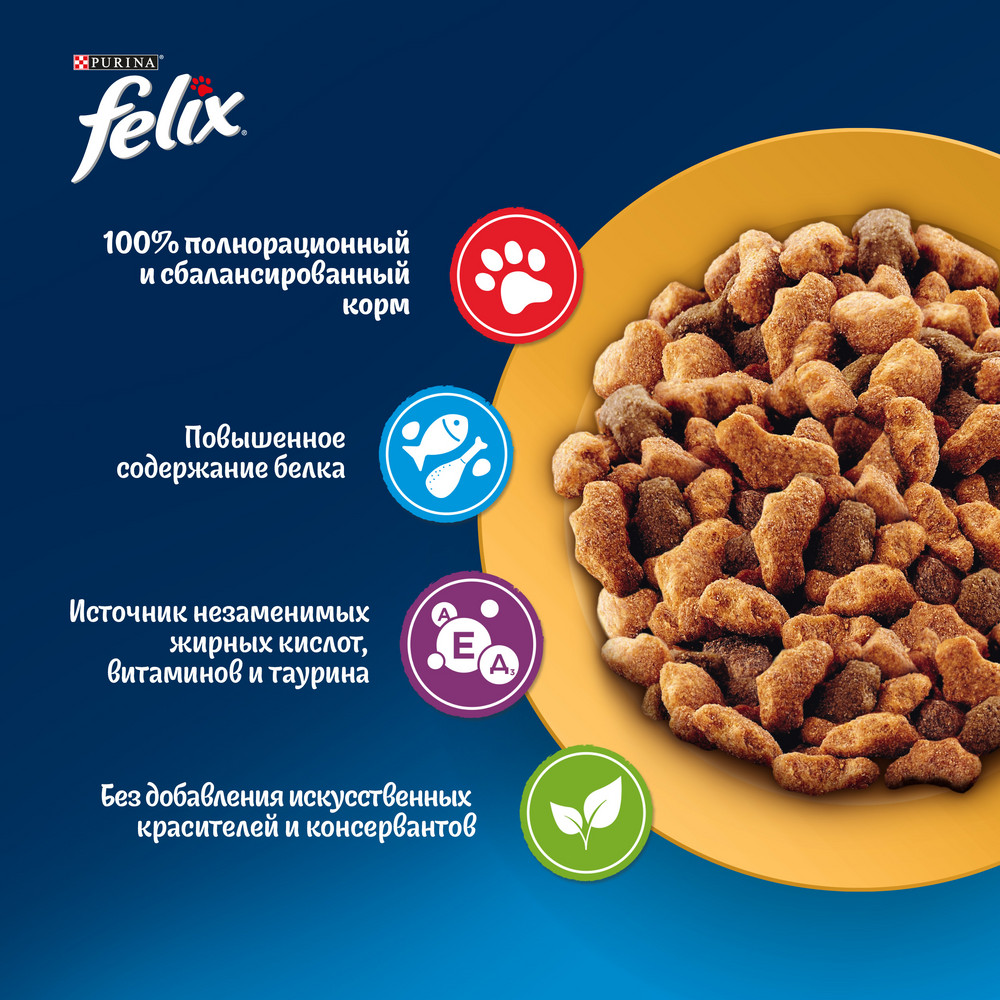 Сухой корм FELIX® Мясное объедение для взрослых кошек, с курицей 600 г - фото 5