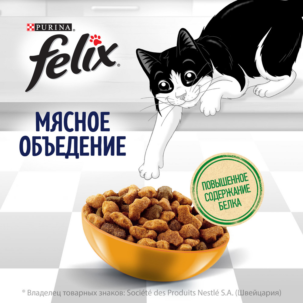 Сухой корм FELIX® Мясное объедение для взрослых кошек, с курицей 600 г - фото 4