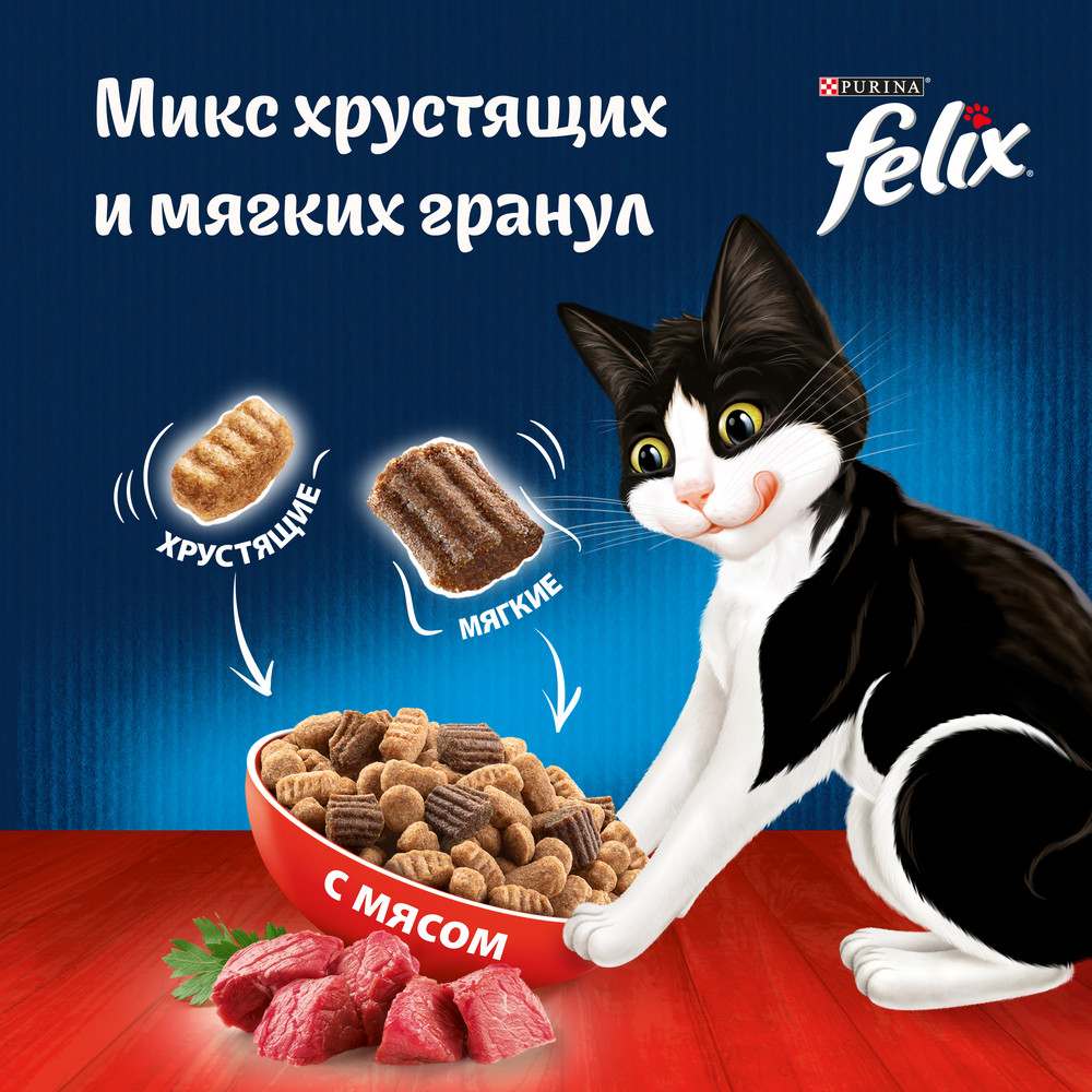 Сухой корм FELIX® Двойная Вкуснятина® для взрослых кошек, с мясом, Пакет, 600 г - фото 5