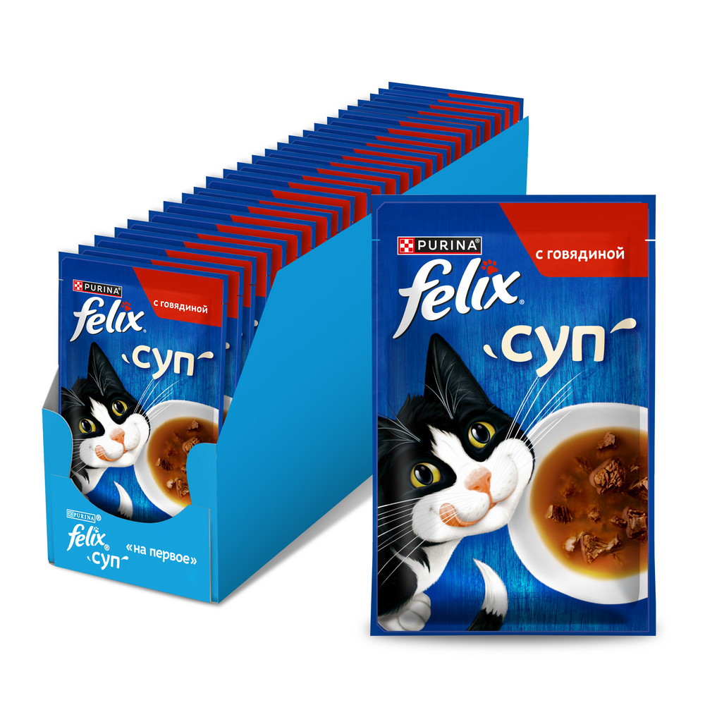 Влажный корм FELIX® Суп для взрослых кошек, с говядиной, пауч, 48г - фото 5