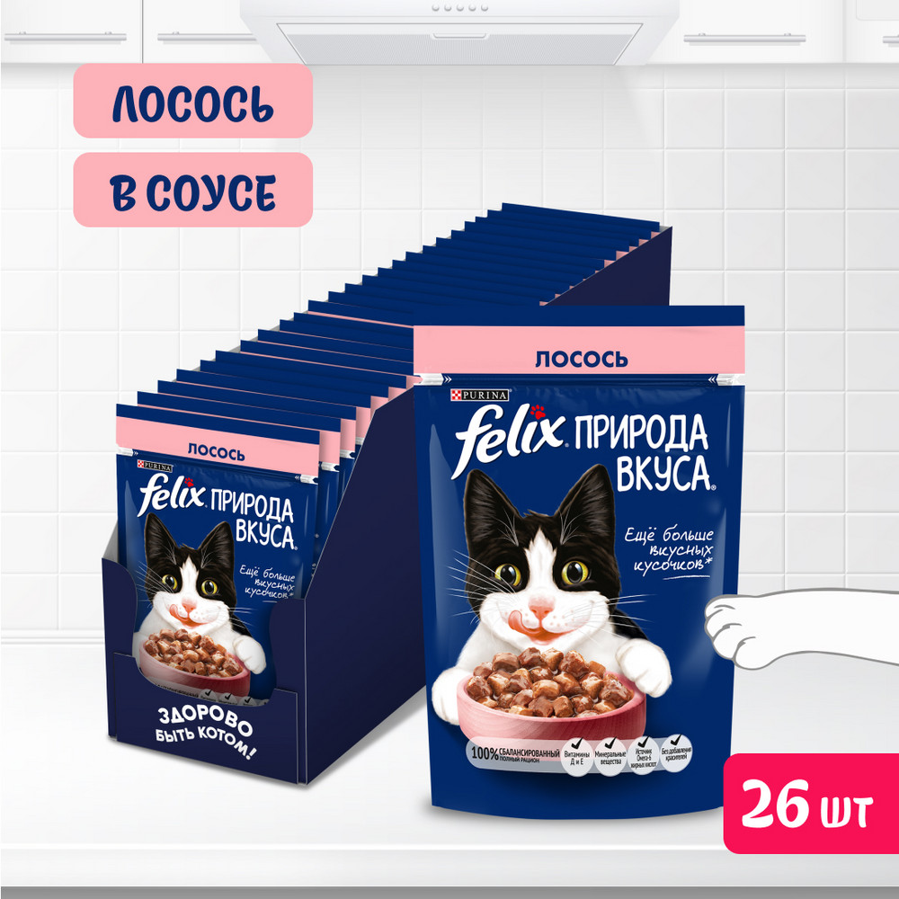 Влажный корм FELIX® Природа вкуса для взрослых кошек, с лососем в соусе 75 г - фото 4