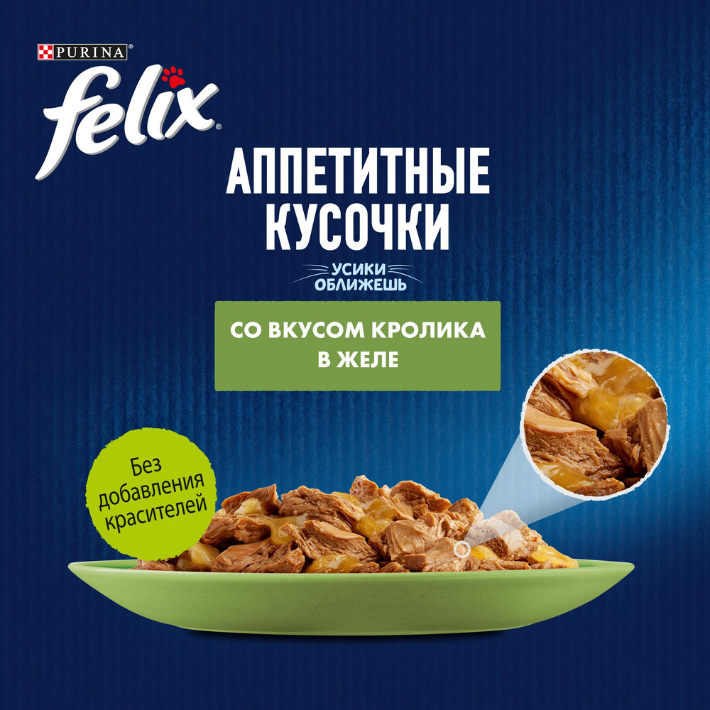 Ересек мысықтарға арналған FELIX® Дәмді тілімдер ылғалды азығы, желедігі қоян еті, 75 г - фото 8