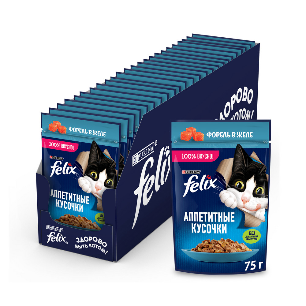 Влажный корм FELIX® Аппетитные кусочки для взрослых кошек, с форелью в желе 75 г - фото 5