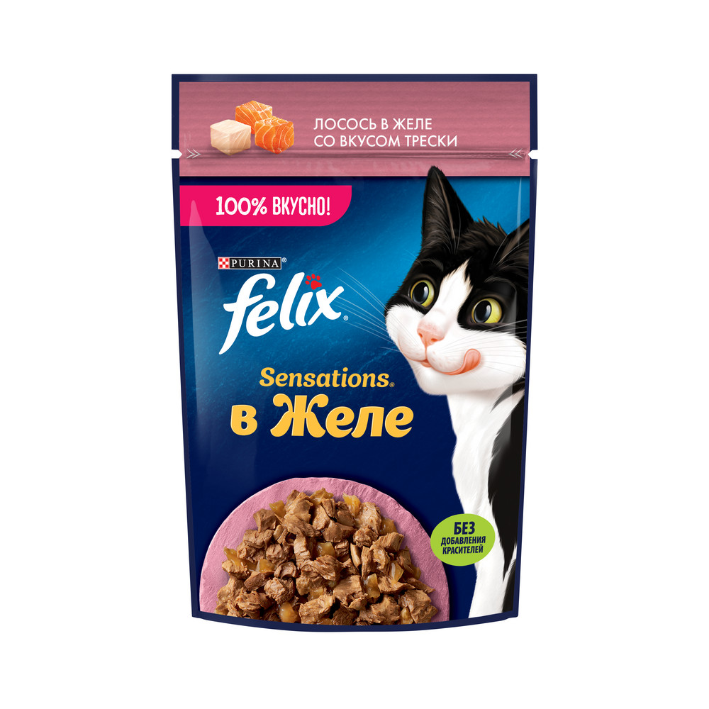 Ересек мысықтарға арналған FELIX® Sensations ылғалды азығы, желедегі арқан балық және треска қосылған 75 г
