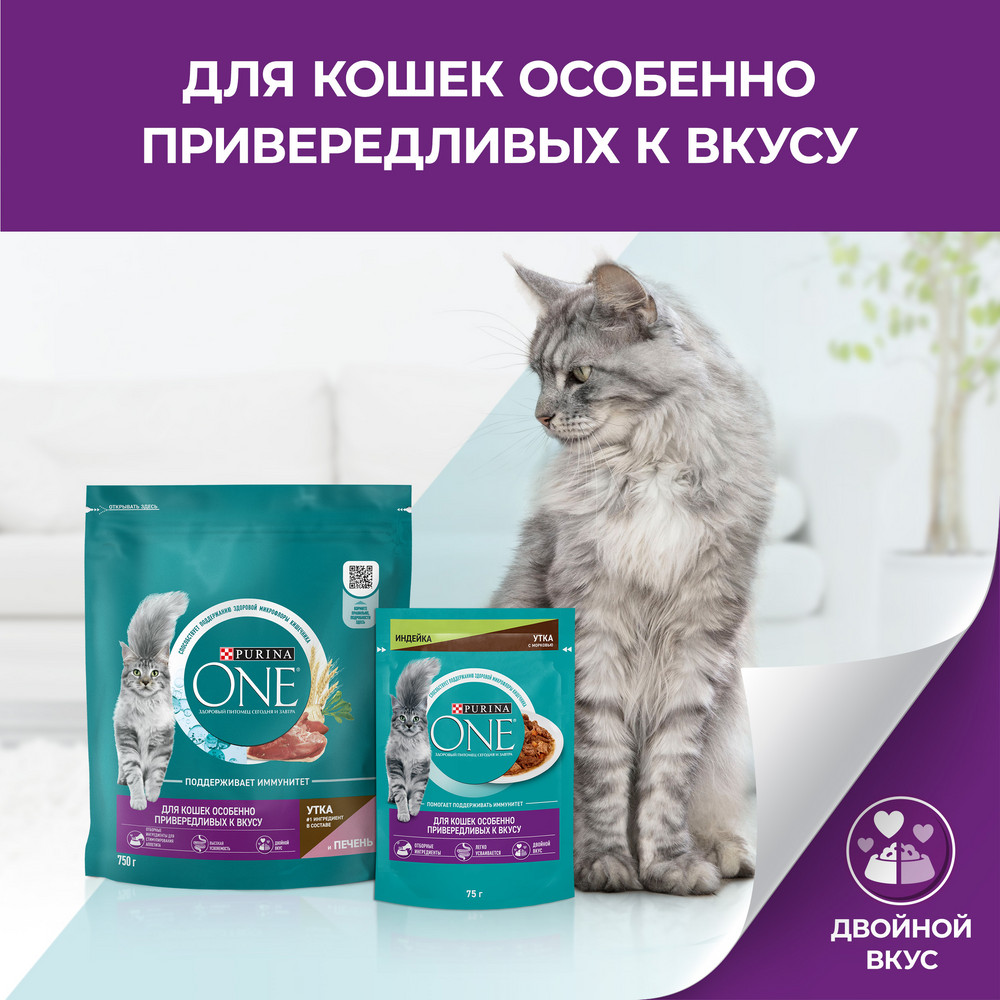 Құрамында үйрек етінің мөлшері жоғары, бауыр қосылған, дәмге ерекше талғампаз мысықтарға арналған Purina ONE® құрғақ азығы - фото 4