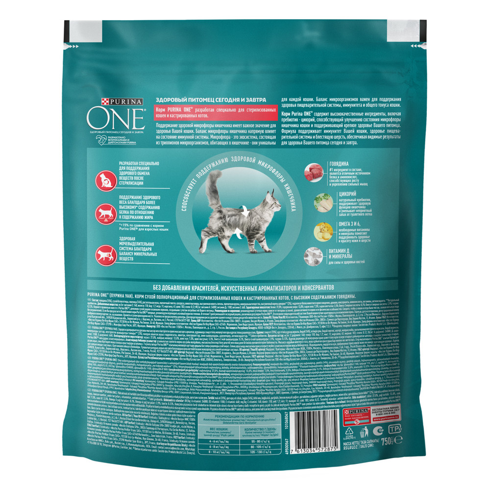 Сухой корм Purina ONE® полнорационный для стерилизованных кошек и кастрированных котов, с высоким содержанием говядины - фото 15
