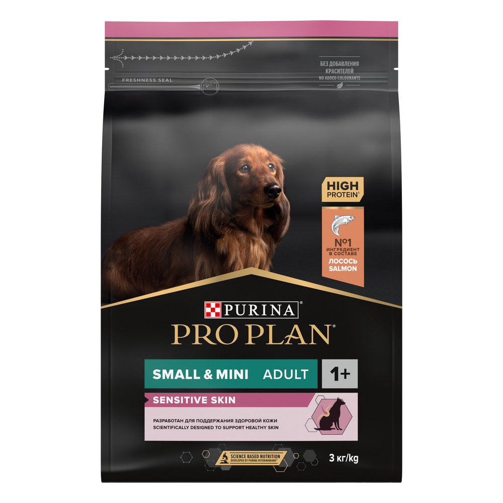 Сухой корм PRO PLAN® для взрослых собак мелких и карликовых пород с чувствительной кожей, с высоким содержанием лосося