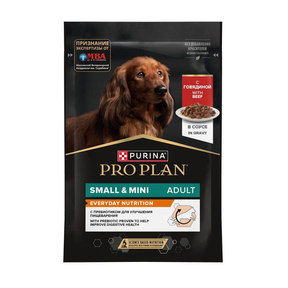 Влажный корм PRO PLAN® для взрослых собак мелких и карликовых пород, с говядиной в соусе, 85 г х 26 шт