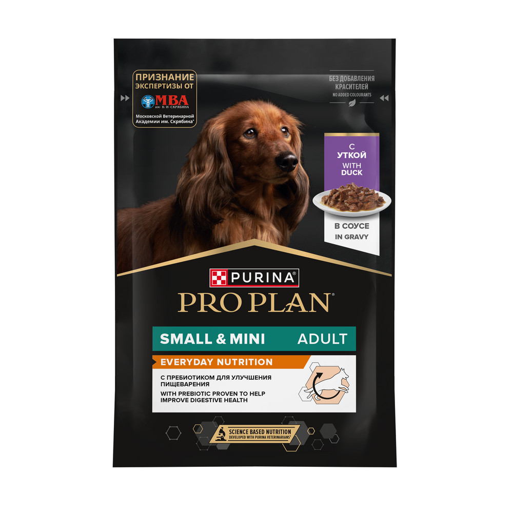 Влажный корм PRO PLAN® для взрослых собак мелких и карликовых пород, с уткой в соусе,  85 г х 26 шт