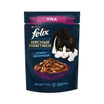 FELIX Мясные Ломтики. Корм консервированный полнорационный для взрослых кошек, с уткой, Пауч