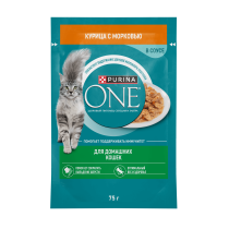 Влажный корм Purina ONE® для домашних кошек, с курицей и морковью, Пауч, 75 г