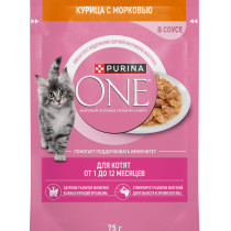 Влажный корм Purina ONE® для котят, с курицей и морковью, Пауч, 75 г