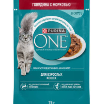 Влажный корм Purina ONE® для взрослых кошек, с говядиной и морковью, пауч, 75г