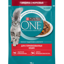 Влажный корм Purina ONE® для стерилизованных кошек и кастрированных котов, с говядиной и морковью, Пауч, 75 г