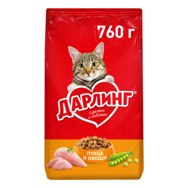 Сухой корм ДАРЛИНГ для взрослых кошек, с птицей и овощами, 760 г