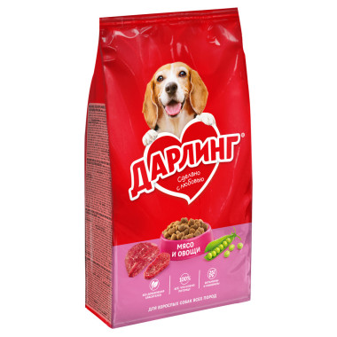 Сухой корм ДАРЛИНГ для взрослых собак, с мясом и добавлением овощей, 2 кг