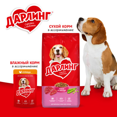 Влажный корм ДАРЛИНГ для взрослых собак, кусочки с телятиной в подливе