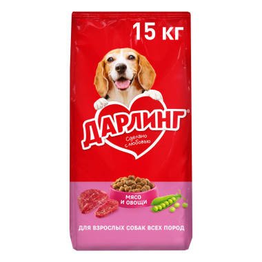 Сухой корм ДАРЛИНГ для взрослых собак, с мясом и добавлением овощей, 15 кг