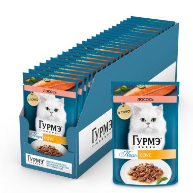 Влажный корм Гурмэ Перл Нежное филе для кошек, с лососем в соусе, Пауч, 75 г