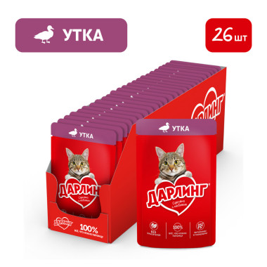 Влажный корм ДАРЛИНГ для взрослых кошек, с уткой в подливе