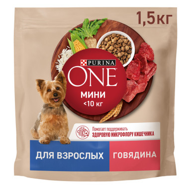 Сухой корм Purina ONE® для взрослых собак мелких и карликовых пород м, с высоким содержанием говядины и рисом