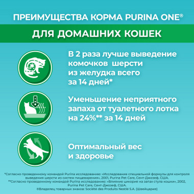Сухой корм Purina ONE® полнорационный для взрослых кошек, живущих в домашних условиях, с высоким содержанием индейки