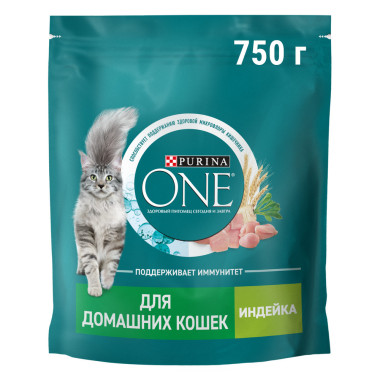 Сухой корм Purina ONE® для взрослых кошек, живущих в домашних условиях, с высоким содержанием индейки и цельными злаками