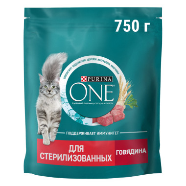 Сухой корм Purina ONE для стерилизованных кошек и кастрированных котов, с высоким содержанием говядины и пшеницей