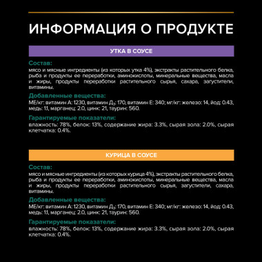 Корм консервированный полнорационный для взрослых стерилизованных кошек и кастрированных котов, нежные кусочки с уткой, в соу