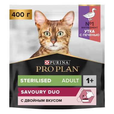 Сухой корм PRO PLAN® для взрослых стерилизованных кошек и кастрированных котов, с высоким содержанием утки и c печенью