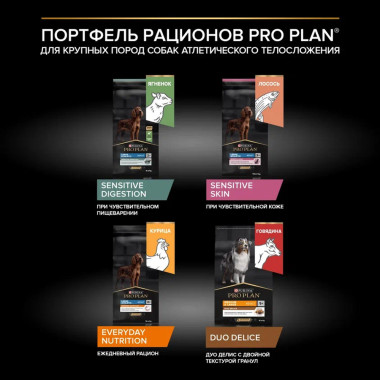 Сухой корм PRO PLAN® для взрослых собак крупных пород с атлетическим телосложением с чувствительным пищеварением, с высоким с