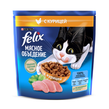 Сухой корм FELIX® Мясное объедение для взрослых кошек, с курицей 1,3 кг