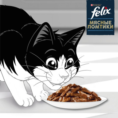 FELIX® Мясные Ломтики, Корм консервированный полнорационный для взрослых кошек, с говядиной 75г