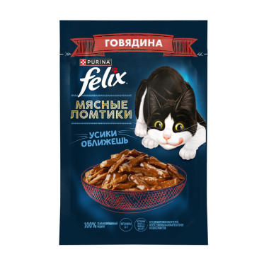 FELIX® Мясные Ломтики, Корм консервированный полнорационный для взрослых кошек, с говядиной 75г