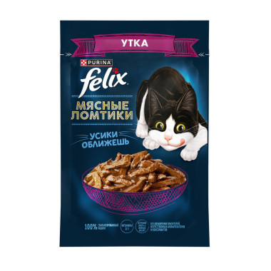 FELIX® Мясные Ломтики, Корм консервированный полнорационный для взрослых кошек, с уткой 75г