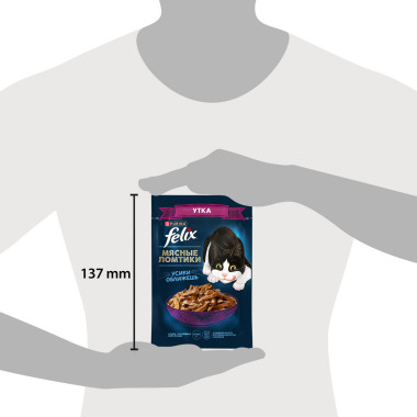 FELIX® Мясные Ломтики, Корм консервированный полнорационный для взрослых кошек, с уткой 75г