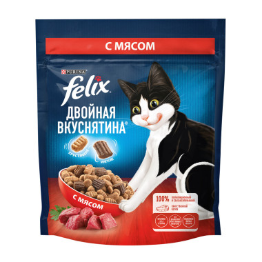 Сухой корм FELIX® Двойная Вкуснятина® для взрослых кошек, с мясом, Пакет, 200г