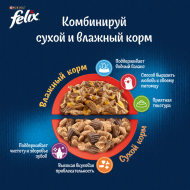 Сухой корм FELIX® Двойная Вкуснятина® для взрослых кошек, с мясом, Пакет, 200г